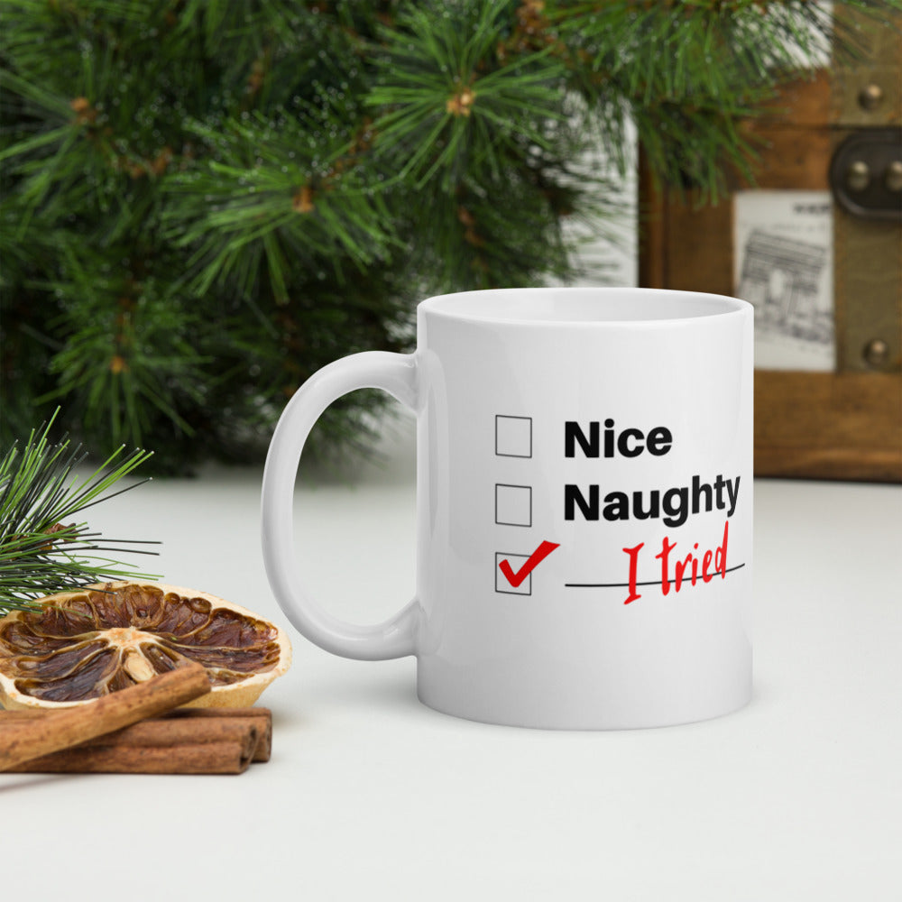 Naughty Nice White glossy mug